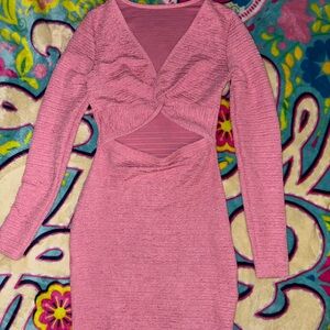Pink Long Sleeve Cutout Dress